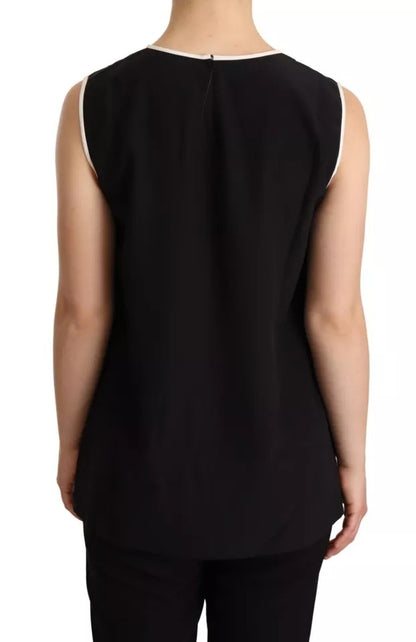 Black Silk Eleganza Print Sleeveless Tank Top