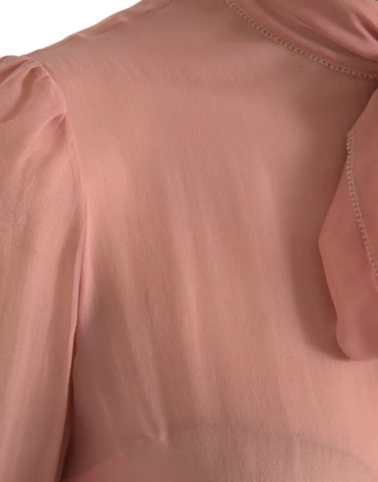 Pink Long Sleeves Ascot Collar Top Blouse