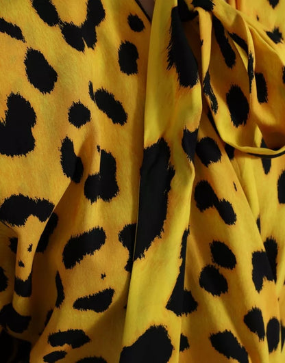 Yellow Leopard Print Long Sleeves Top Blouse