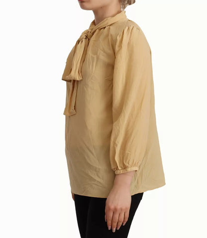 Dolce & Gabbana Mustard Ascot Collar Shirt Silk Blouse Top