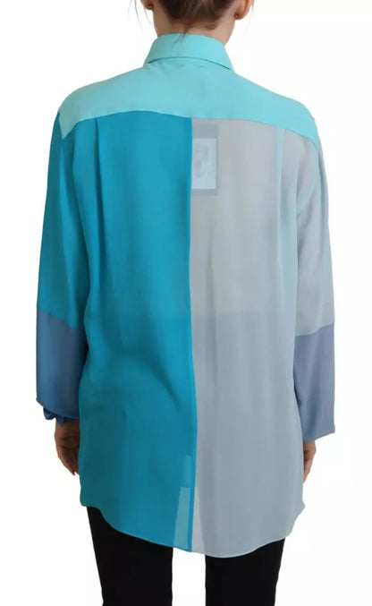 Blue Collar Long Sleeve Blouse Silk Top