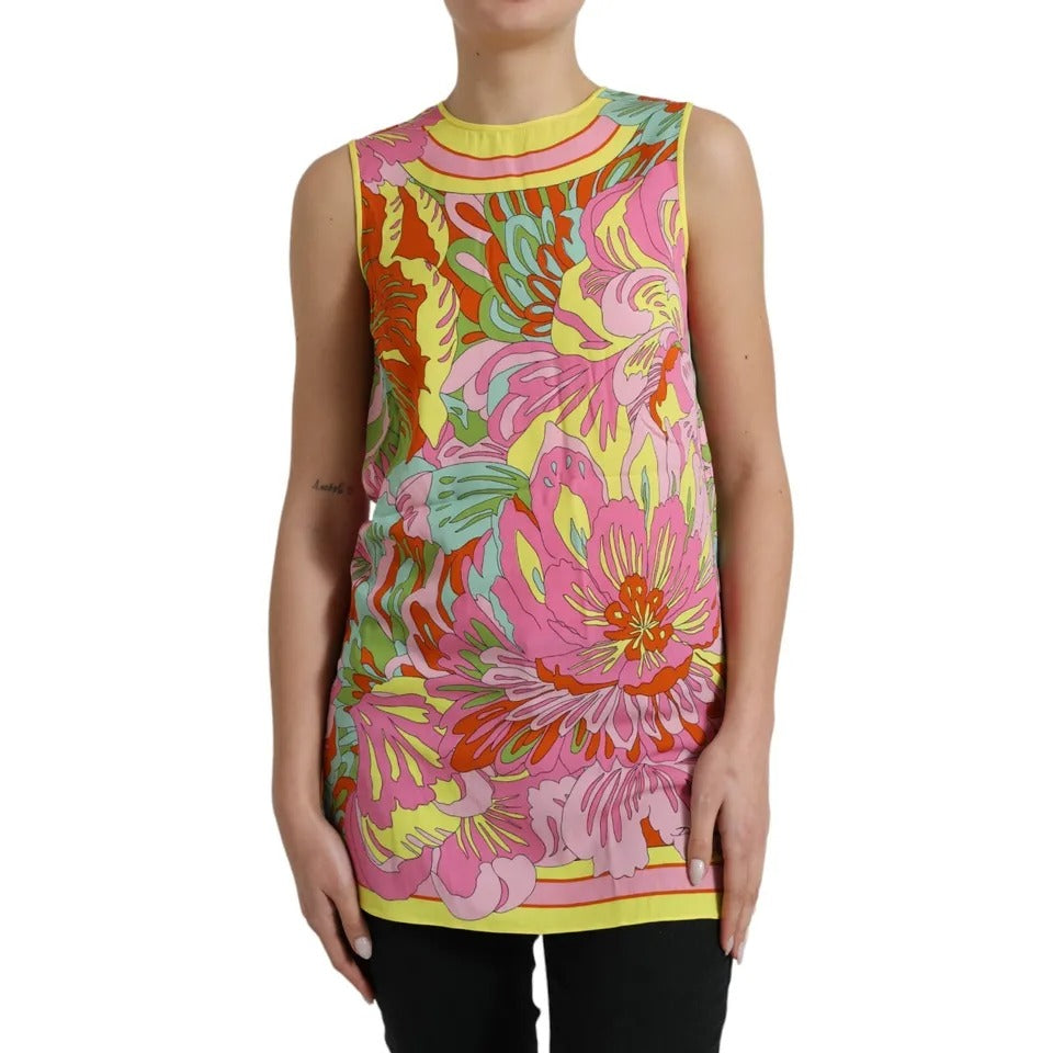 Multicolor Floral Silk Sleeveless Tank Top