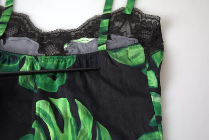 Dolce & Gabbana Black Philodendron Print Silk Camisole Underwear