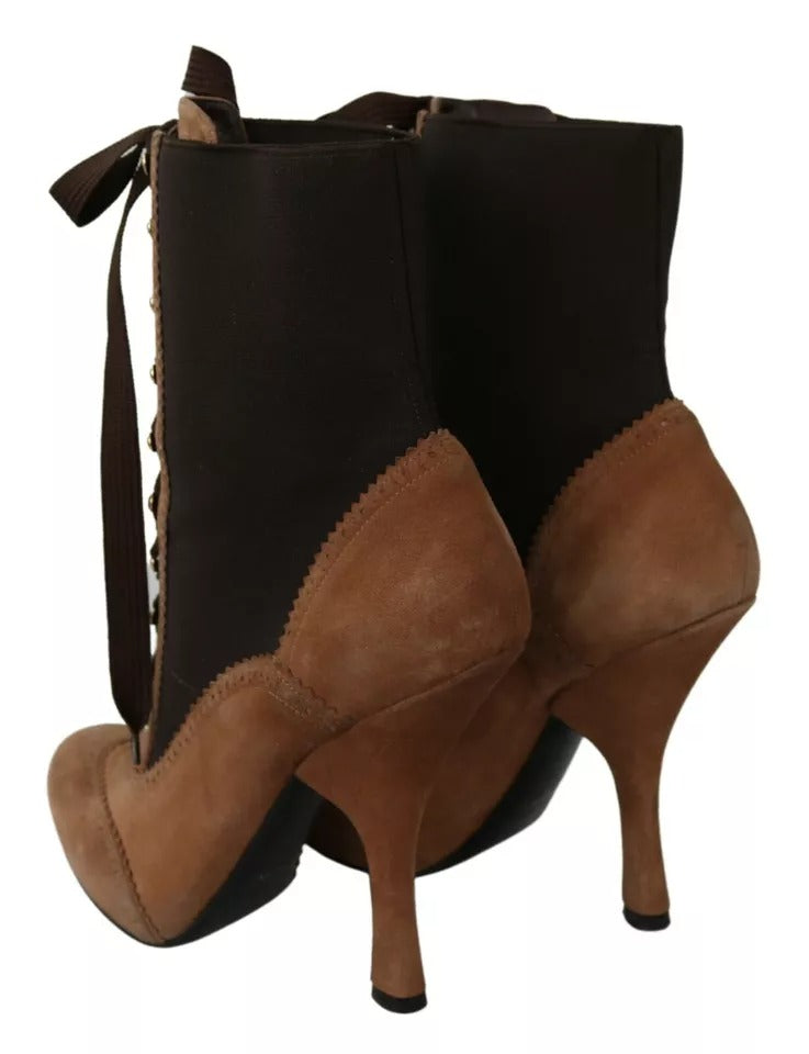 Brown Stretch Suede Ankle High Boots Shoes