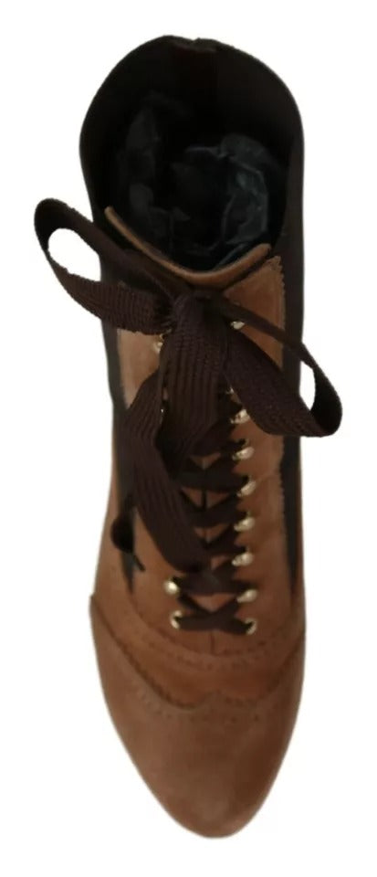 Brown Stretch Suede Ankle High Boots Shoes