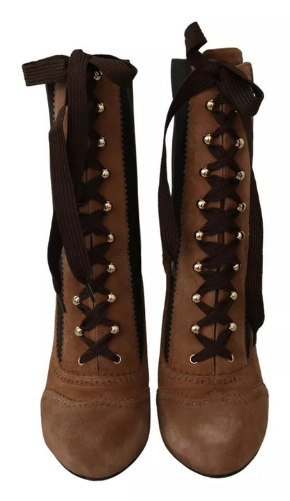 Brown Stretch Suede Ankle High Boots Shoes