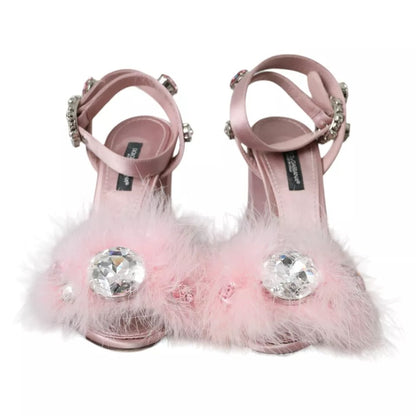 Pink Turkey Feather Crystal Sandals Shoes