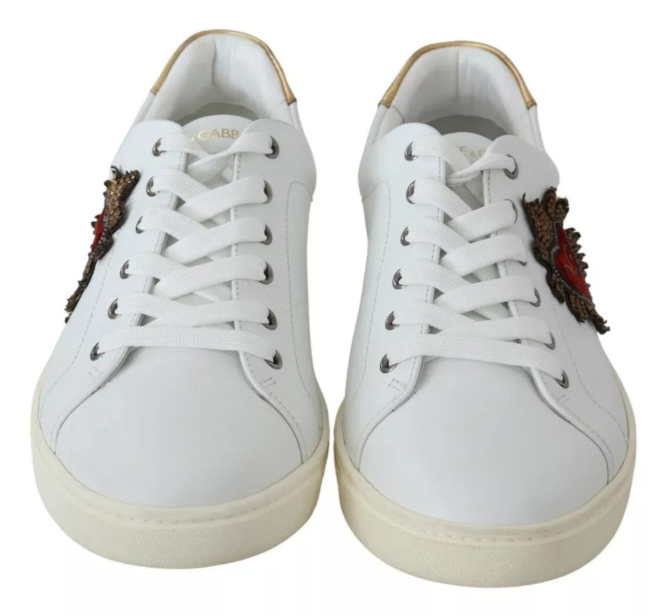 Dolce & Gabbana White Leather Heart Low Top Sneakers Men Shoes