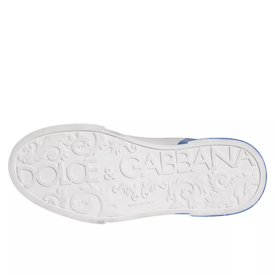 Dolce & Gabbana White Blue Leather Logo Low Top Sneakers Men Shoes