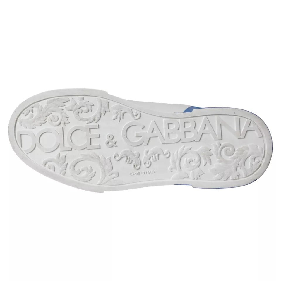 Dolce & Gabbana White Blue Leather Logo Low Top Sneakers Men Shoes