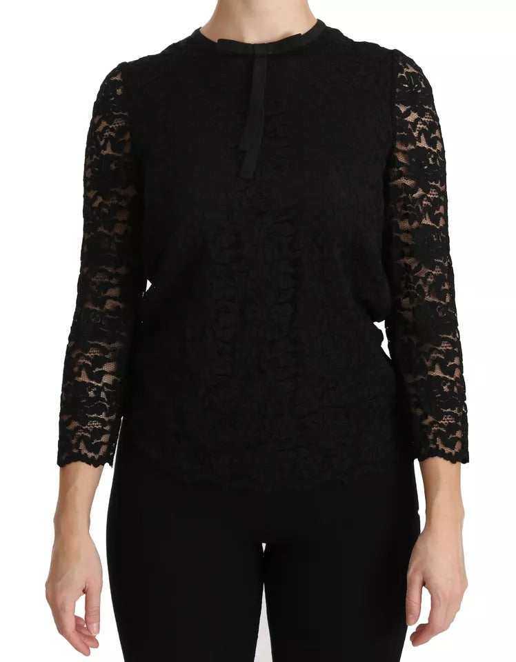 Dolce & Gabbana Black Lace Long Sleeve Blouse Nylon Top