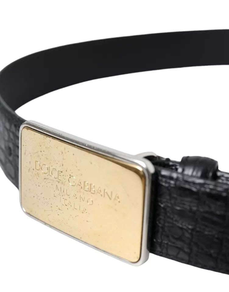 Dolce & Gabbana Black Exotic Leather Gold Metal Buckle Belt