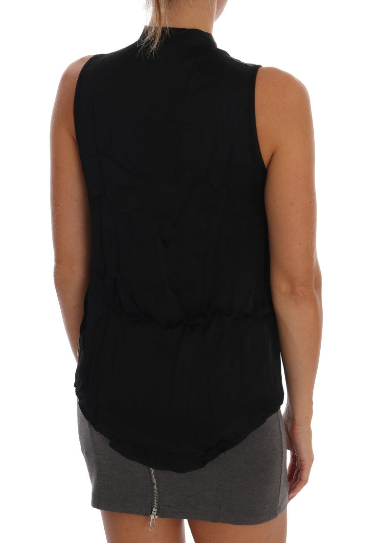 Top blusa in viscosa nera senza maniche