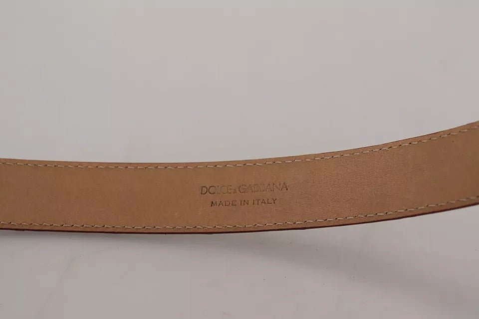 Dolce & Gabbana Brown Leather Gold Engraved Metal Buckle Belt