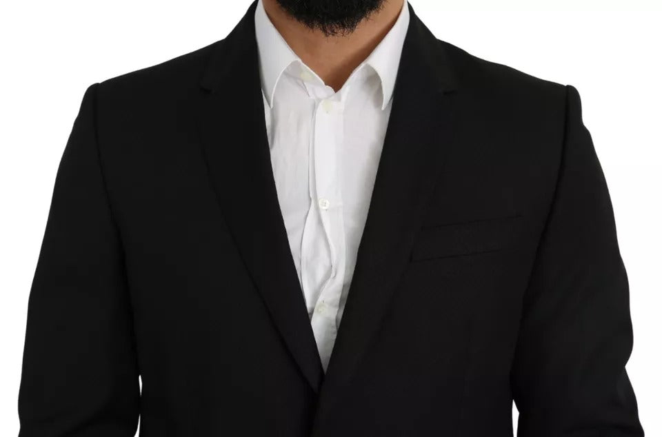 Dolce & Gabbana Black Wool Slim Fit Notch Jacket Blazer