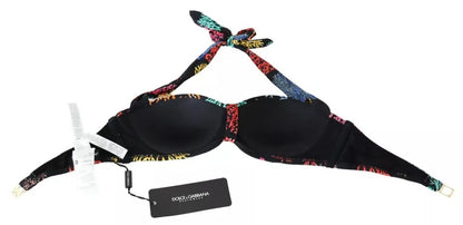 Dolce & Gabbana Black Corals Print Swimsuit Beachwear Bikini Top