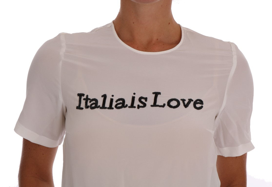 Weißes ITALIA IS LOVE Blusen-T-Shirt aus Seide