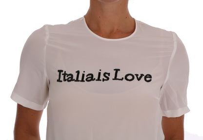 Weißes ITALIA IS LOVE Blusen-T-Shirt aus Seide