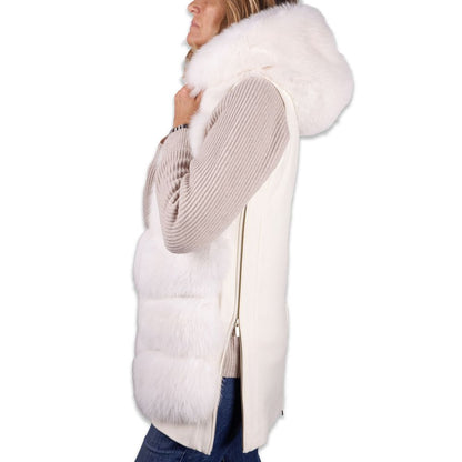 Made in Italy Elegant Sleeveless Wool Coat with Fox Fur Detail