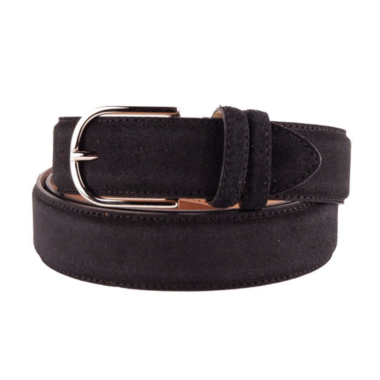 Made in Italy Elegant Black Suede Calfskin Belt