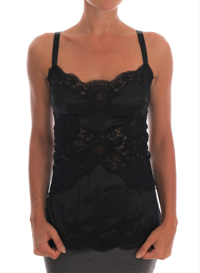 Haut en dentelle stretch en soie noire