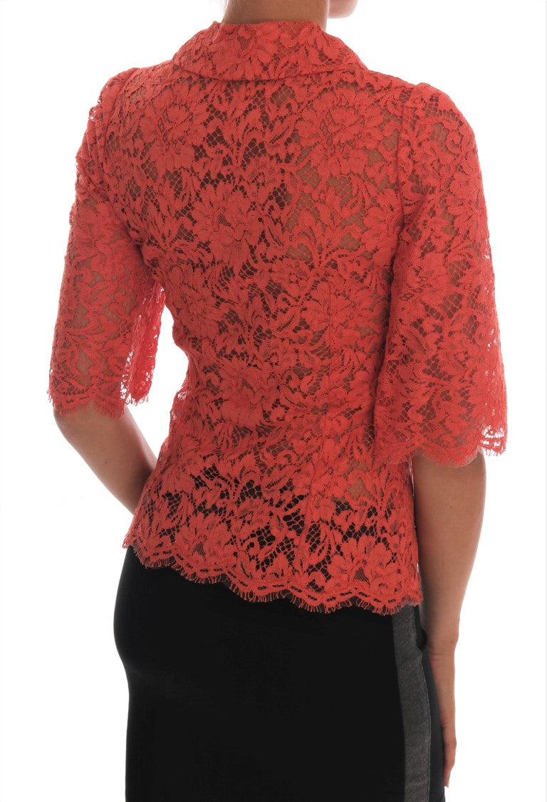 Blouse en dentelle florale avec boutons en cristal orange