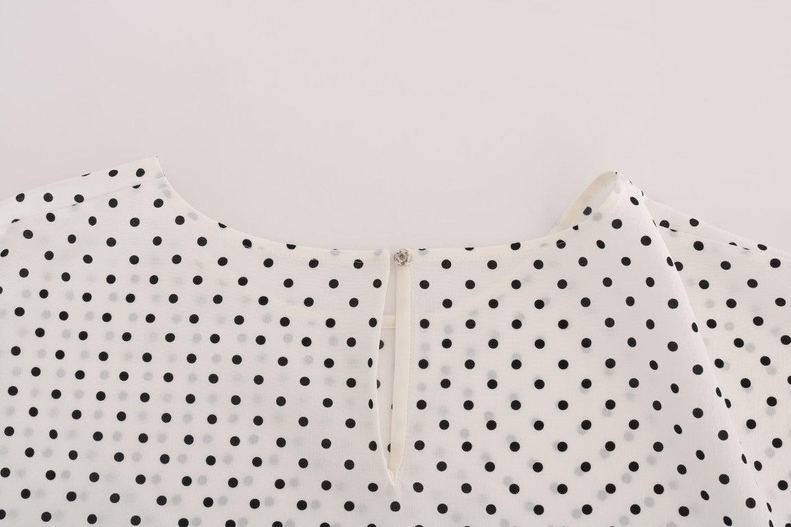 Haut T-shirt en soie à pois blanc