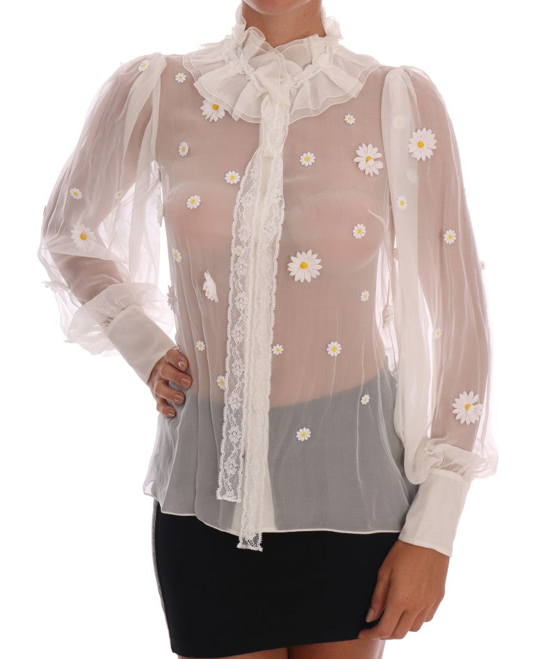 Chemise en soie blanche à appliqué marguerite