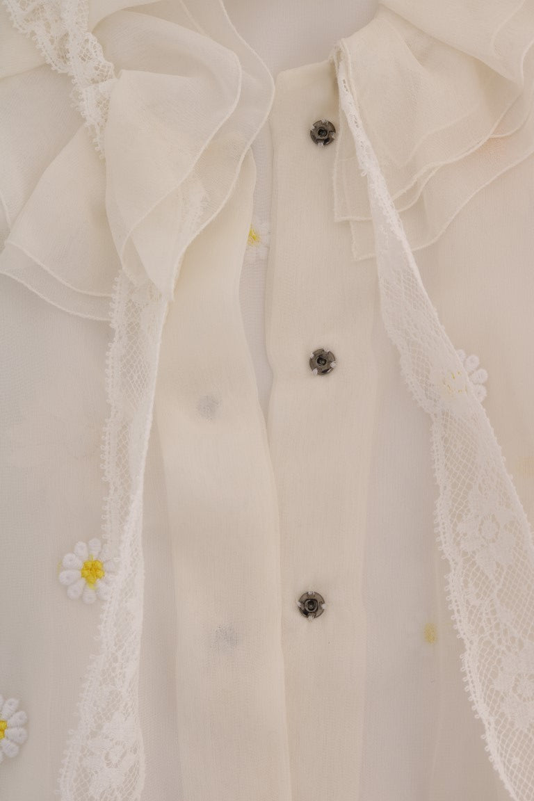 Chemise en soie blanche à appliqué marguerite