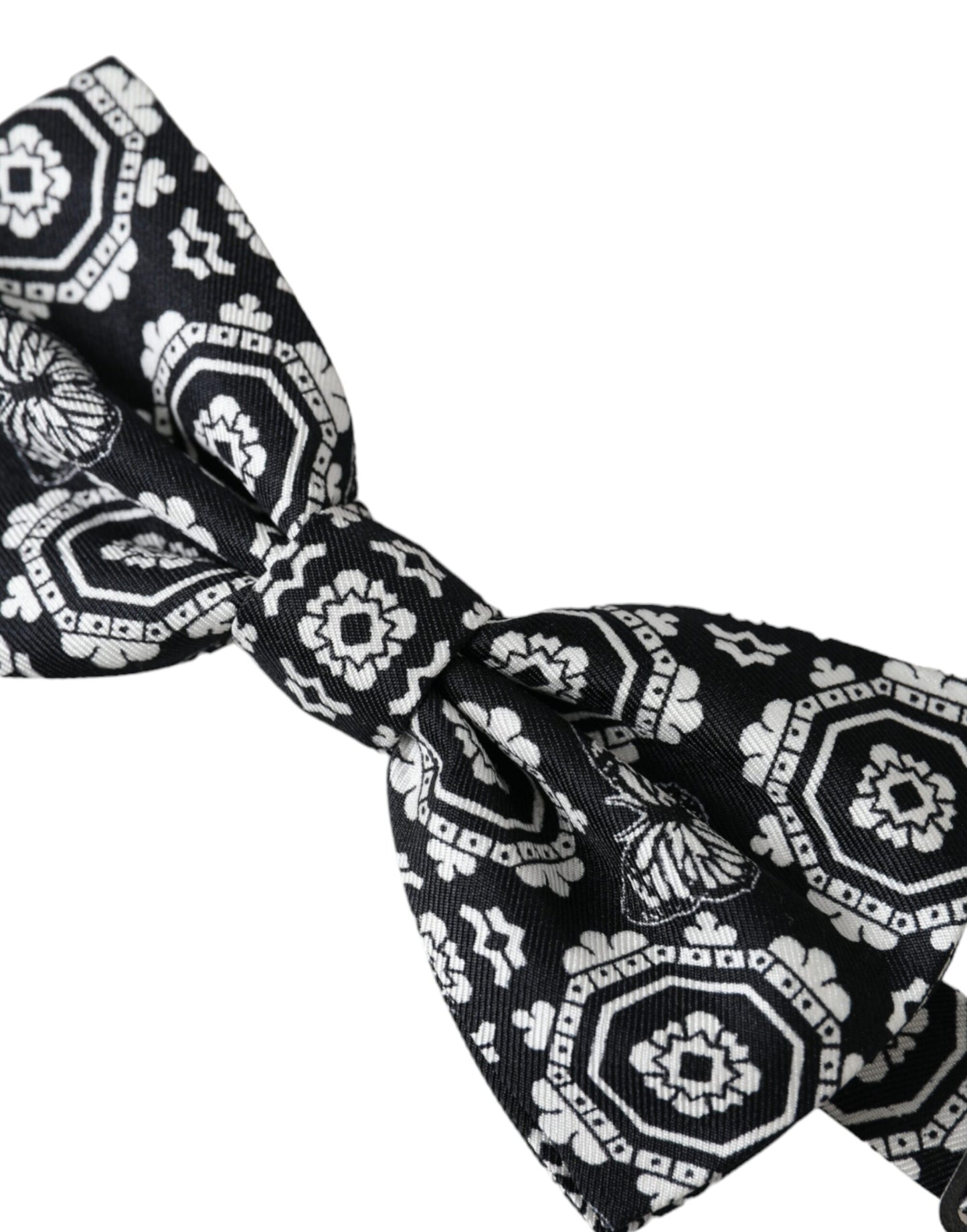 Dolce & Gabbana Black White Printed Adjustable Neck Men Bow Tie