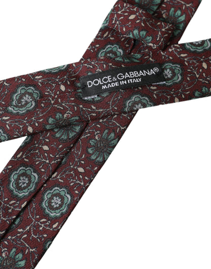 Dolce & Gabbana Maroon Floral 100% Silk Adjustable Men Tie