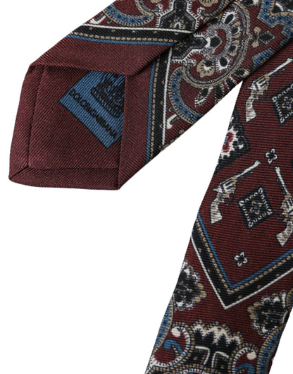 Dolce & Gabbana Bordeaux Printed 100% Silk Adjustable Men Tie