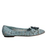 Dolce & Gabbana Blue Lace Crystal Ballet Flats Loafers Shoes