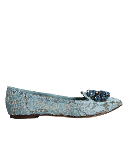 Blue Lace Crystal Ballet Flats Loafers Shoes