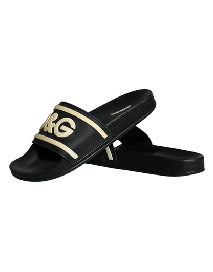 Black Rubber Sandals Slides Beachwear Shoes