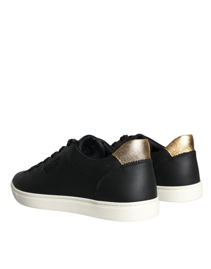 Dolce & Gabbana Black Leather Portofino Low Top Sneakers Shoes