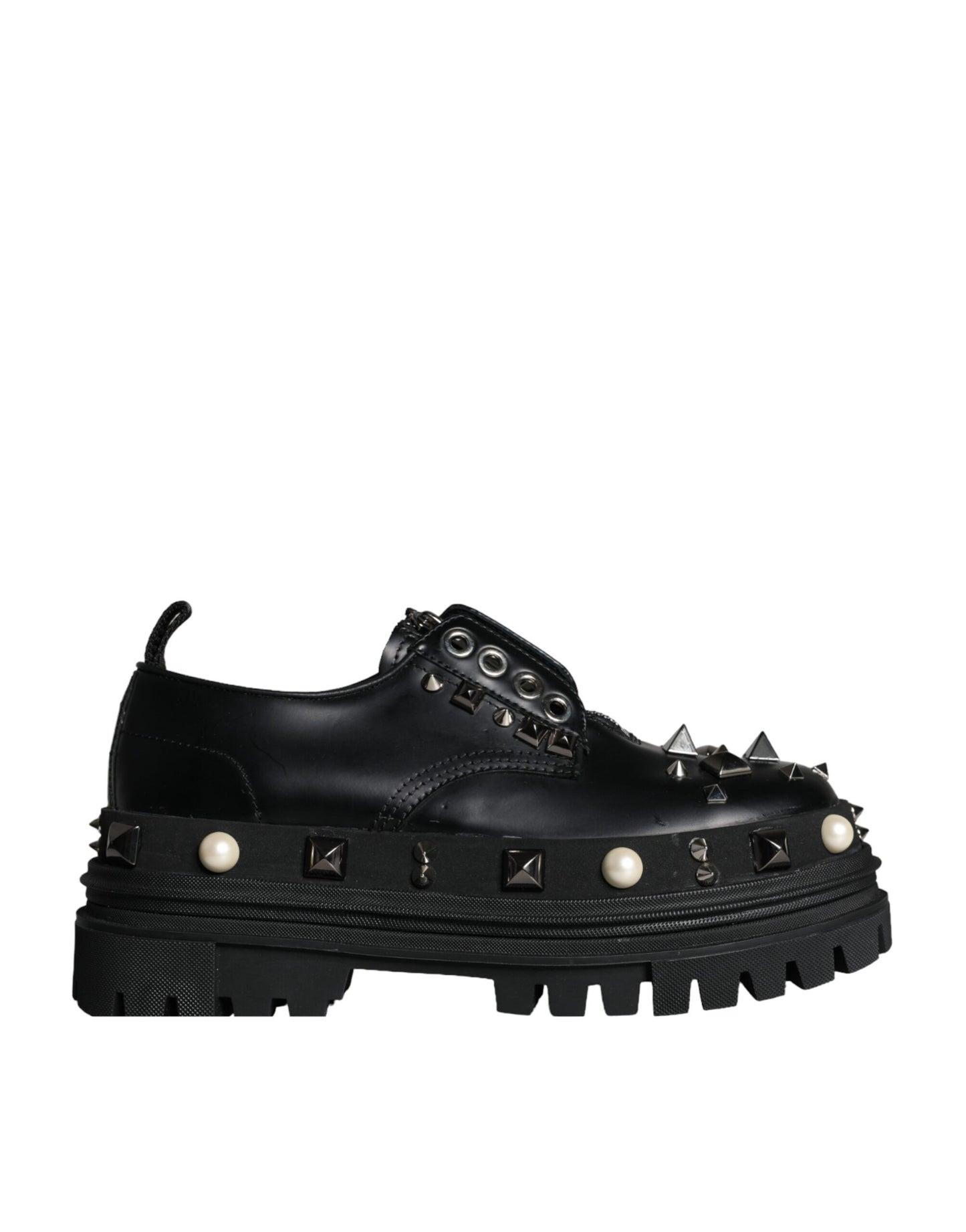 Dolce & Gabbana Black Trekking Studded Derby Sneakers Shoes