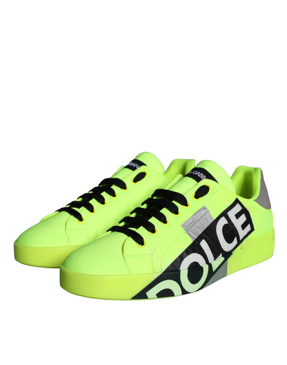 Dolce & Gabbana Neon Green Logo Tape Low Top Sneakers Shoes