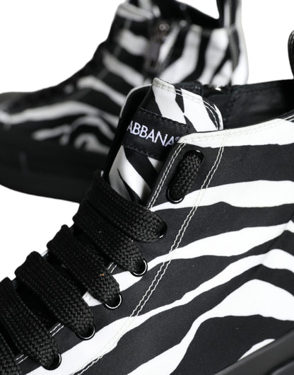 Dolce & Gabbana Black White Zebra High Top Men Sneaker Shoes