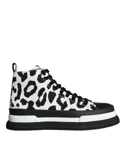 Dolce & Gabbana Black White Leopard High Top Sneaker Shoes