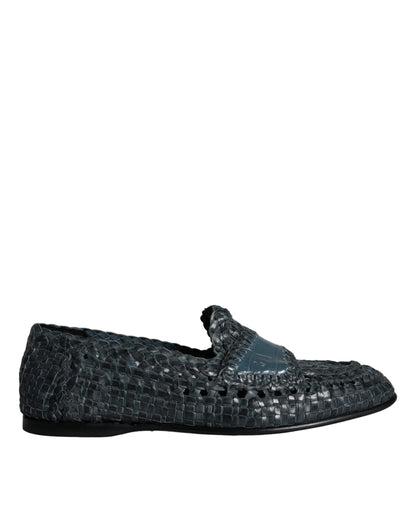 Dolce & Gabbana Blue Woven Leather Slip On Loafers Men Shoes