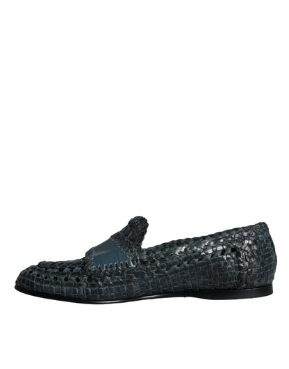 Dolce & Gabbana Blue Woven Leather Slip On Loafers Men Shoes