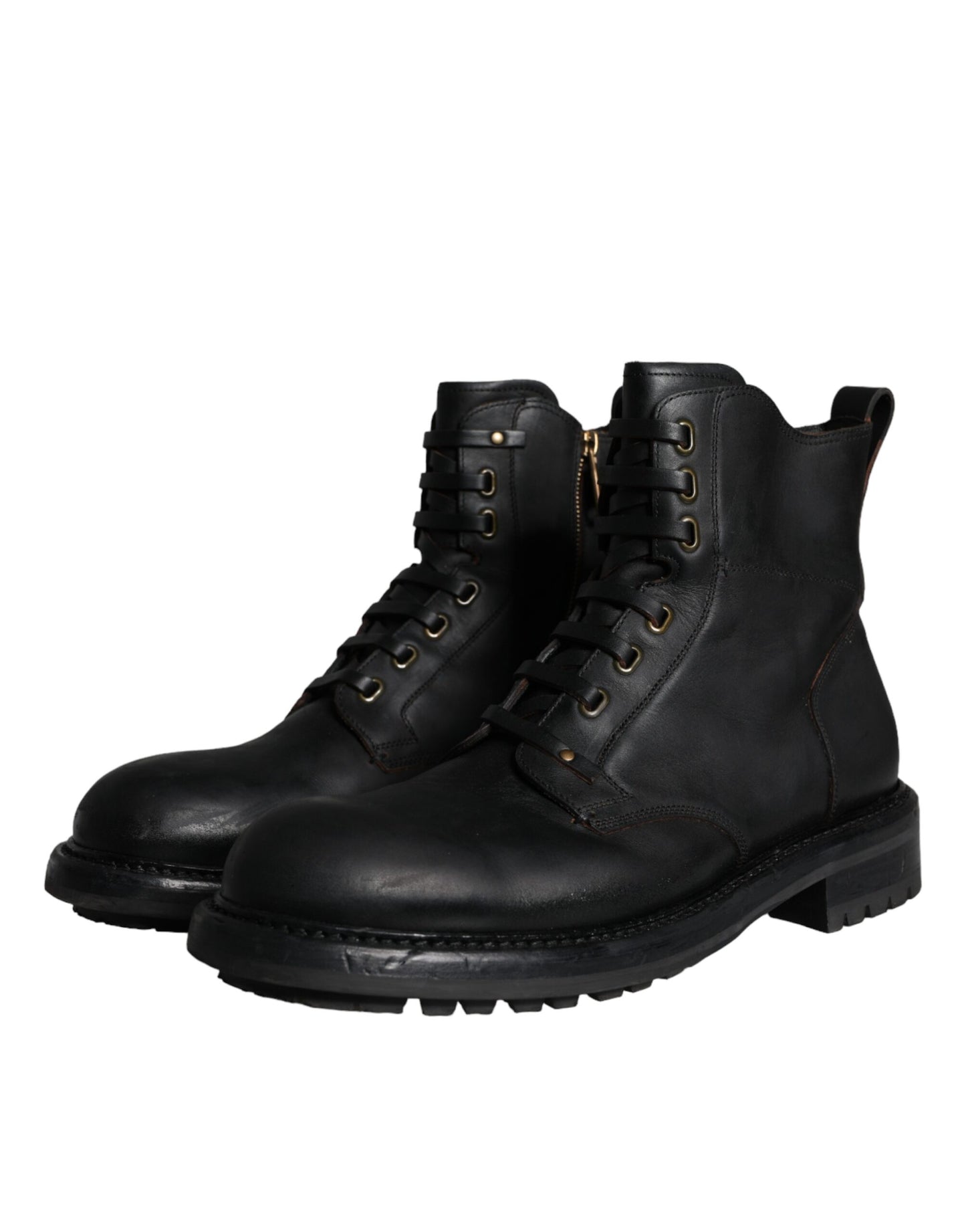 Dolce & Gabbana Black Lace Up Mid Calf Boots Men Shoes