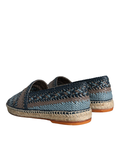 Dolce & Gabbana Blue Gray Woven Leather Buffalo Espadrille Shoes