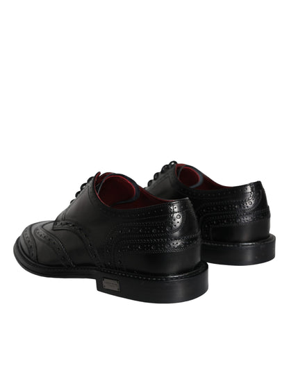 Dolce & Gabbana Black Leather Oxford Wingtip Formal Men Shoes