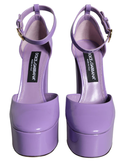 Purple Leather Platform Ankle Strap Sandals Shoes