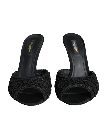 Black Keira Cordonetto Heels Slides Shoes