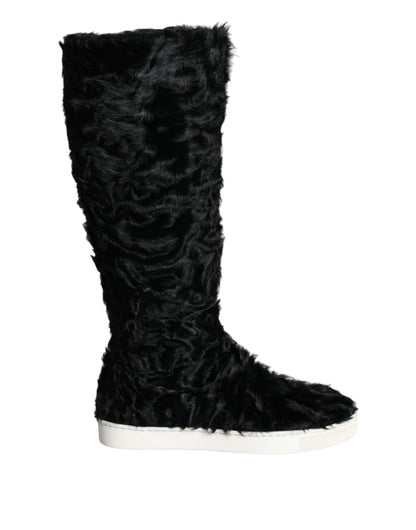 Black Xiangao Lamb Fur Leather Boots Shoes