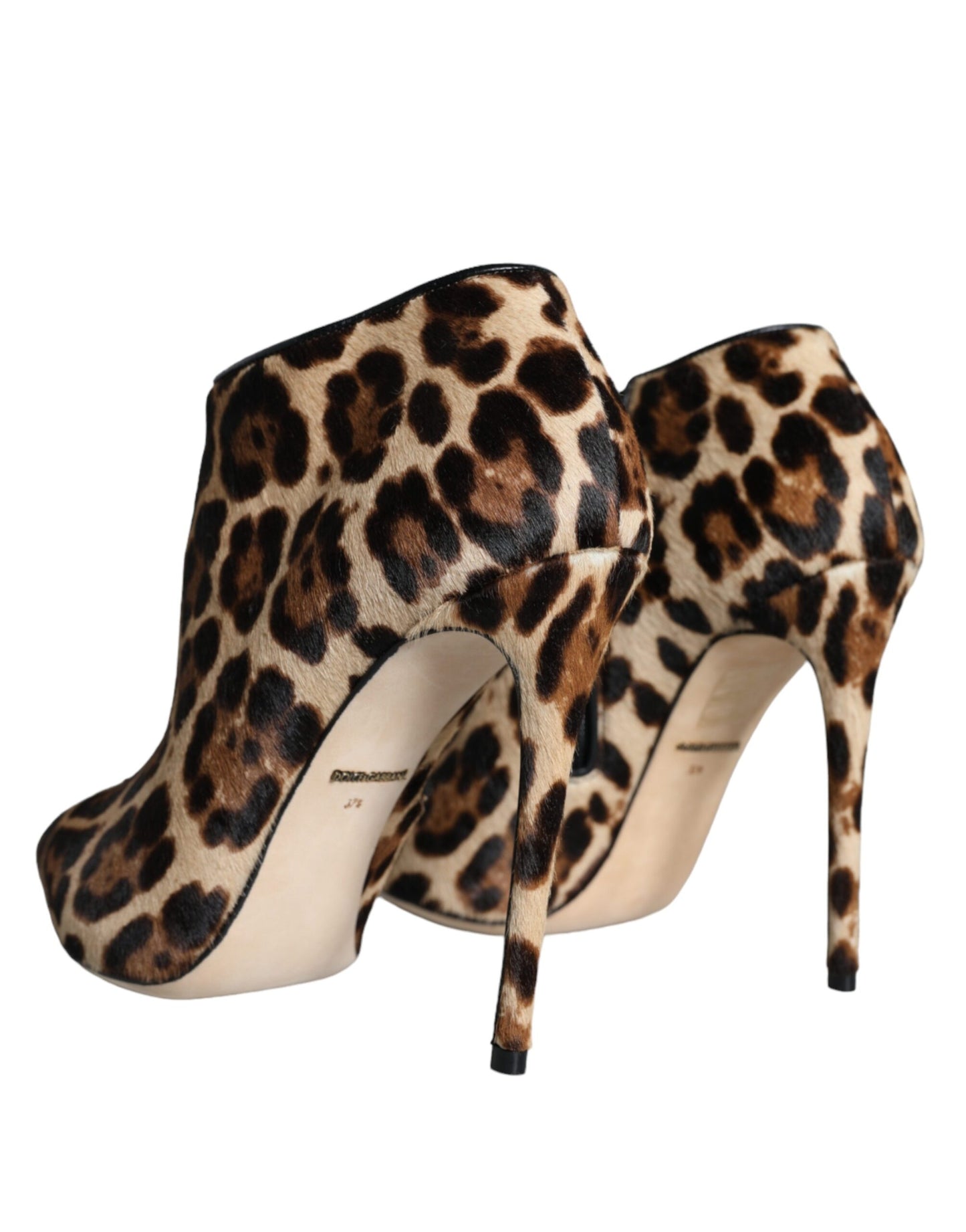 Dolce & Gabbana Brown Leopard Calf Fur Heels Ankle Boots Shoes