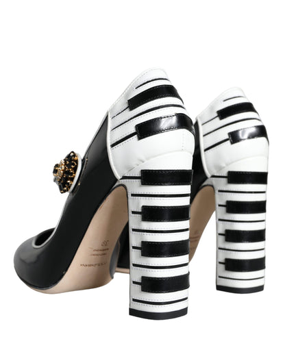 Black White Piano Keys Mary Janes Heels Shoes